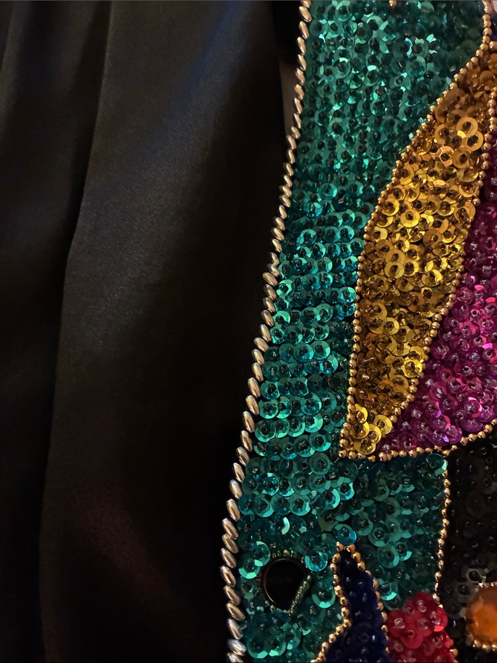 Beaded Peacock Sequin Vest in Teal, Black & Multicolor SMALL - Picture 5 of 5